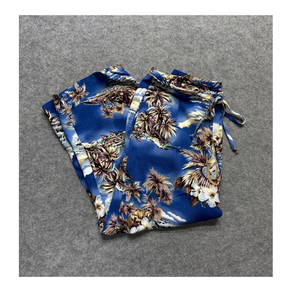 Hilo Hattie The Hawaiian Original Blue Tropical Palm Tree Print Pants Small